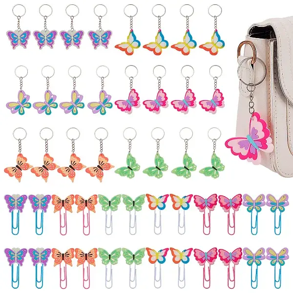 24Pcs Butterfly PVC Pendant Keychains