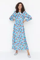 Trendyol modré dětské šaty s květinovým vzorem a límečkem