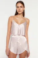 Trendyol Powder Satin Tílko Šortky Tkané pyžamo Set