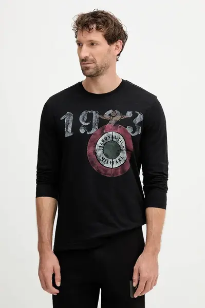 Bavlněné tričko s dlouhým rukávem Aeronautica Militare černá barva, s potiskem, TS2487UJ00709