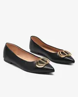 Resti Women's black and gold pointed ballerinas with an ornament on the toe Manico - Footwear