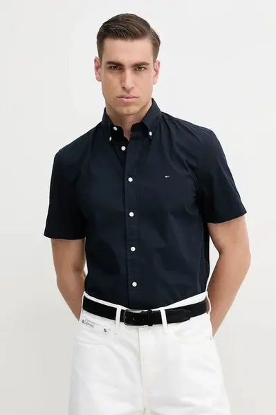 Bavlněná košile Tommy Hilfiger tmavomodrá barva, regular, s klasickým límcem, MW0MW37584
