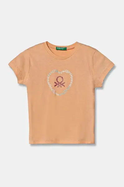Dětské bavlněné tričko United Colors of Benetton oranžová barva, 3I1XG10HU