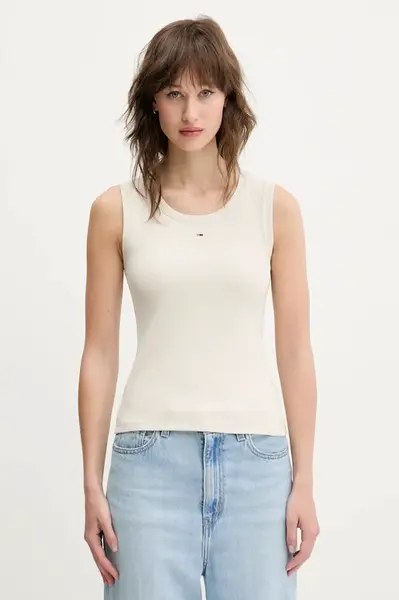 Top Tommy Jeans béžová barva, DW0DW20673