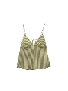 Pull&Bear Top  olivová / biela