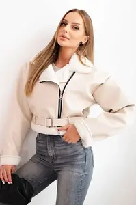 Kesi Włoski Dámská pilotka z ekokůže s podšívkou a páskem béžová