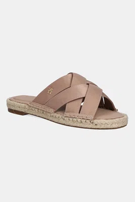 Pantofle Tommy Hilfiger SATIN ESPADRILLE MULE dámské, béžová barva, FW0FW08502