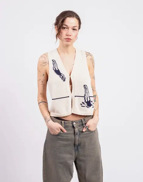 Thinking MU Swimmers Ecru Robbie Knitted Vest ECRU L