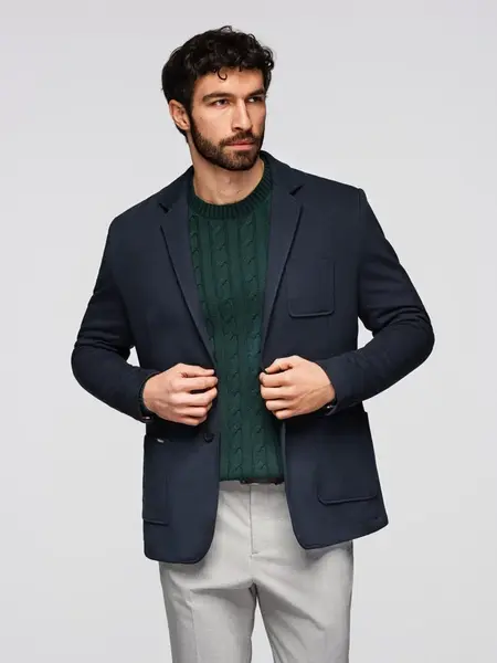 Ombre Men's SLIM knit jacket with subtle texture - navy blue