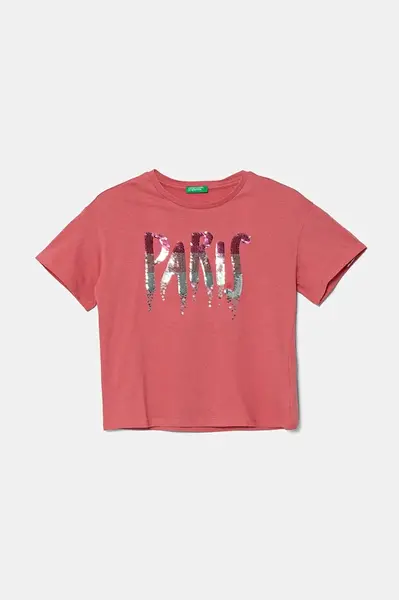 Dětské bavlněné tričko United Colors of Benetton růžová barva, 3I1XC10NY