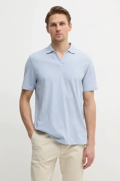 Polo tričko s lněnou směsí Calvin Klein modrá barva, K10K114136