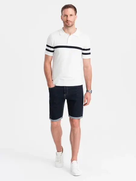 Ombre Men's denim shorts with rolled up legs - navy blue