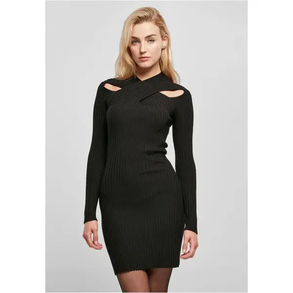 Women's dress with crossed rib knit black