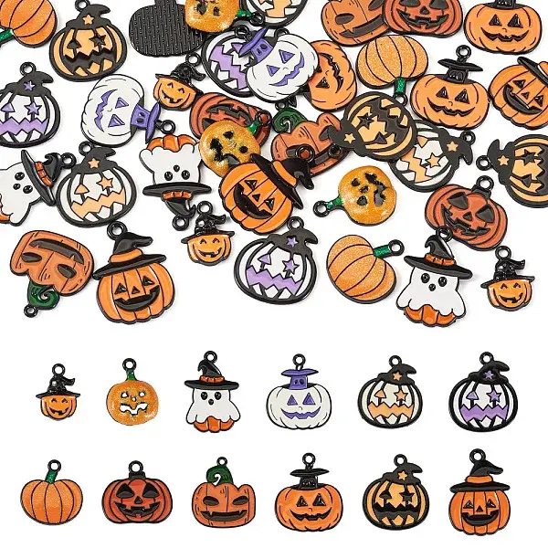36Pcs 12 Styles Halloween Alloy Enamel Pendants