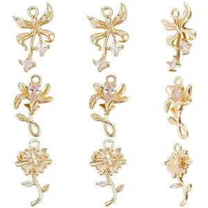 9Pcs 3 Style Brass Micro Pave Cubic Zirconia Pendants Sets