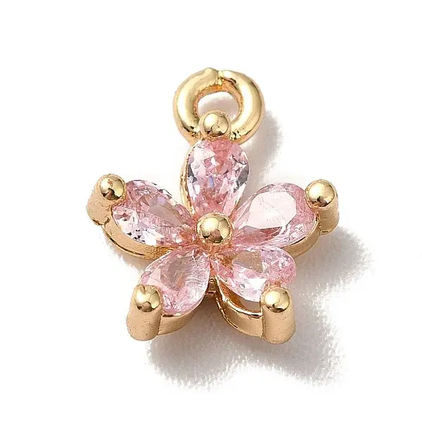 Brass Cubic Zirconia Flower Charms