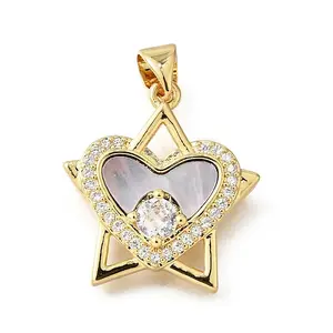 Brass Micro Pave Cubic Zirconia Black Shell Pendants