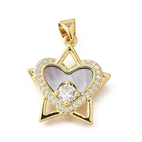 Brass Micro Pave Cubic Zirconia Black Shell Pendants