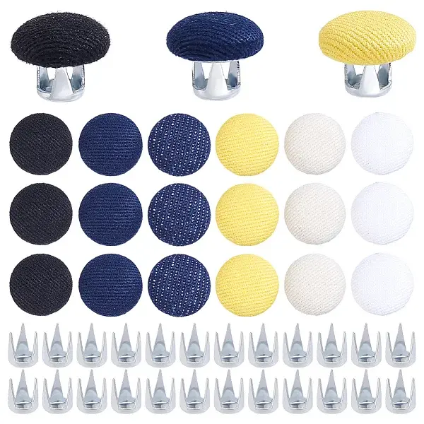 24 Bags 6 Colors Flat Round Cloth Cap Nail Buttons