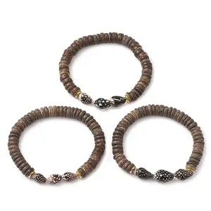 Natural Coconut Rondelle Beaded Stretch Bracelets
