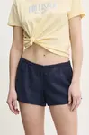 Lněné kraťasy Hollister Co. dámské, tmavomodrá barva, hladké, high waist, KI349-5077