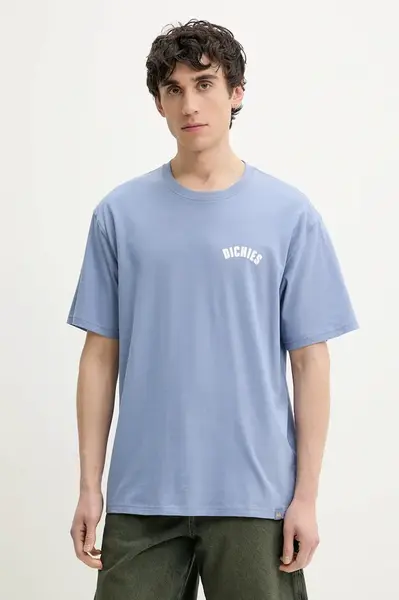 Bavlněné tričko Dickies modrá barva, s potiskem, DK0A4Z95K371