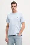 Bavlněné tričko Tommy Hilfiger modrá barva, s aplikací, MW0MW39256
