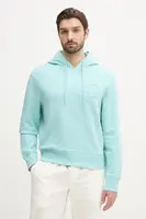 Bavlněná mikina Calvin Klein Jeans pánská, tyrkysová barva, s kapucí, s aplikací, J30J327245