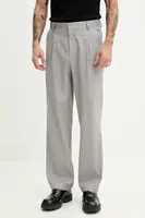 Kalhoty s příměsí lnu HUGO šedá barva, 50538144