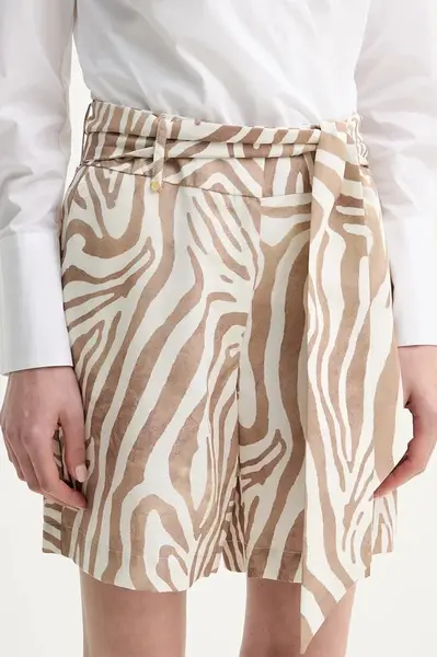 Šortky s příměsí lnu Marciano by Guess ROSIE béžová barva, high waist, 5GGD10 7314A