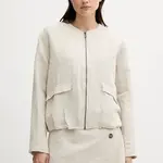 Lněná bunda Pepe Jeans béžová barva, přechodná, PL402601