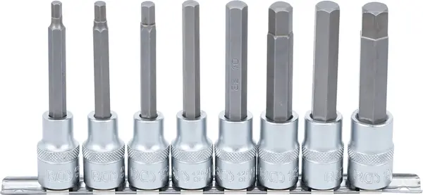BGS technic Zástrčné hlavice Imbus 1/2", H5-H13, prodloužené 100 mm, sada 8 dílů na liště - BGS 5176