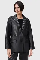 Kožené sako AllSaints CORINNA černá barva, W037LC