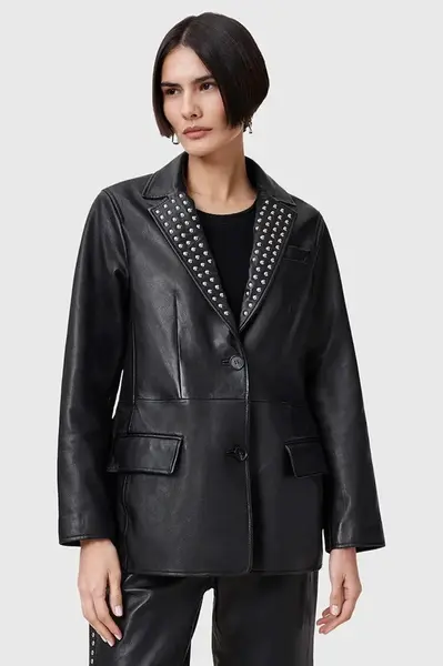 Kožené sako AllSaints CORINNA černá barva, W037LC