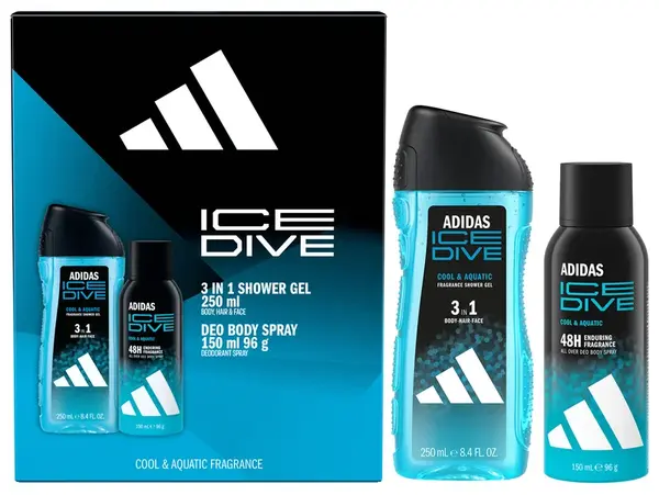 Adidas Ice Dive - deodorant ve spreji 150 ml + 3v1 sprchový gel 250 ml