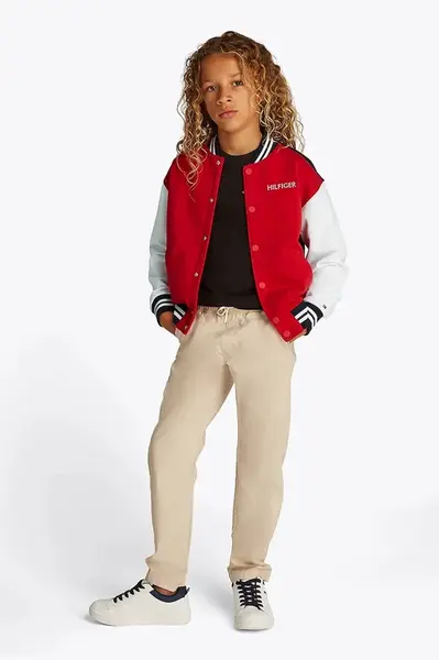 Dětská mikina Tommy Hilfiger červená barva, vzorovaná, KB0KB09572