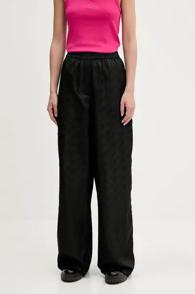Kalhoty HUGO dámské, černá barva, široké, high waist, 50536962