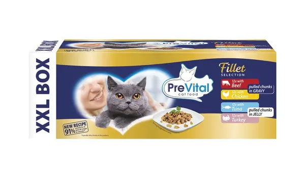 PreVital Fillet Selection kapsičky - hovězí, kuřecí v omáčce a krůtí, tuňák v aspiku 48 x 85 g