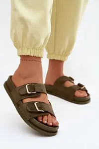 Dámske tmavozelené šľapky s ozdobnými prackami