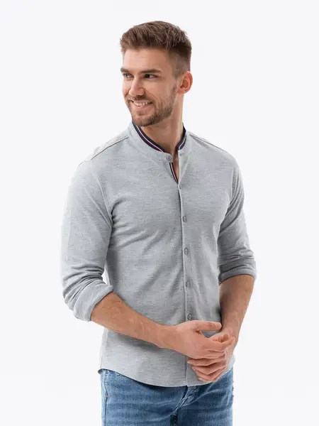 Ombre Men's cotton SLIM FIT shirt with collared collared shirt - grey