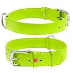 Plochý kožený obojok zelenej farby, Obvod krku: 18-21 cm, širka: 9 mm