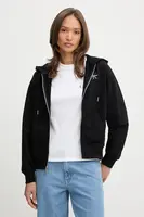 Mikina Calvin Klein Jeans dámská, černá barva, s kapucí, s potiskem, LV047B270G