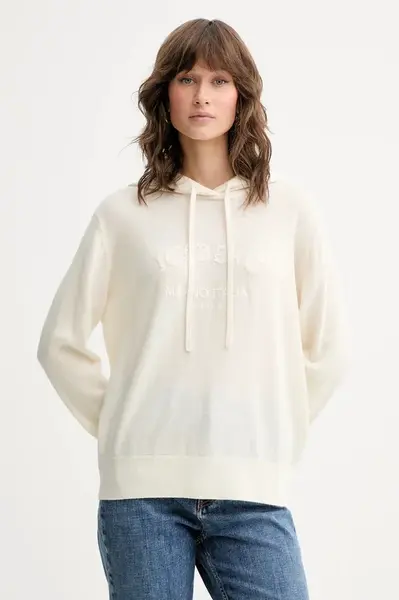 Vlněná halenka Iceberg dámská, béžová barva, s kapucí, hladká, A020 9003