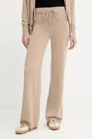 Vlněné kalhoty Ermanno Firenze dámské, béžová barva, široké, high waist, 57TP033E52