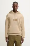 Bavlněná mikina HUGO Duspliter pánská, béžová barva, s kapucí, s potiskem, 50542787