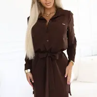 284-5 CAMILLE Shirt dress with pockets and ties - chocolate