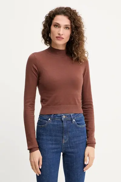 Svetr Silvian Heach LOLA dámský, hnědá barva, s pologolfem, GPA25554LU