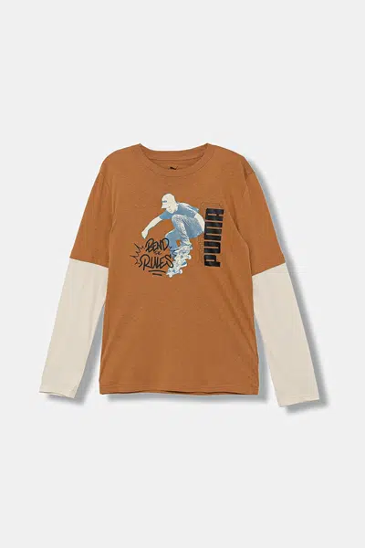 Dětské bavlněné tričko s dlouhým rukávem Puma MID90s Layered Longsleeve B hnědá barva, s potiskem, 688467