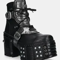 Kožené kotníkové boty New Rock ITALI NEGRO BOX PLANE dámské, černá barva, na podpatku, M-TM004-C3