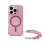 Zadní kryt Guess IML Glitter Strap MagSafe pro Apple iPhone 16 Pro Max, růžová